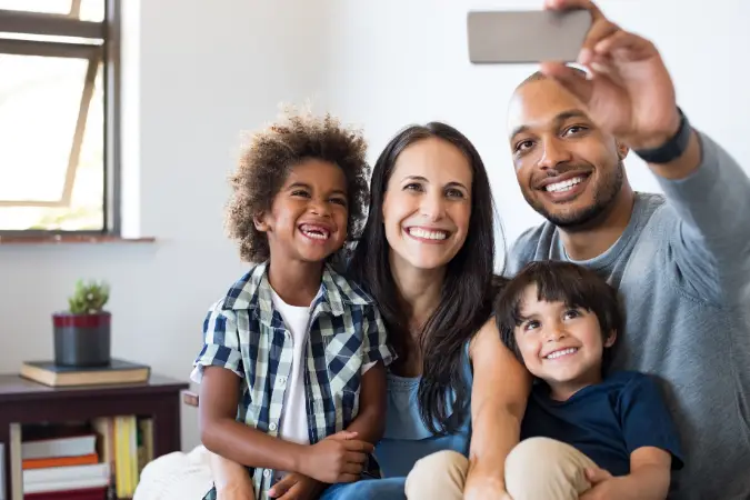 Happy Family Taking Photo The Postage